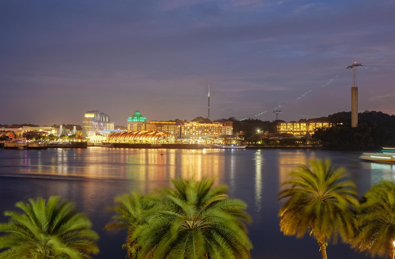 architecture, illuminated, built structure, tree, skyline, outdoors, office building exterior, building, water, reflection, skyscraper, harbor, waterfront