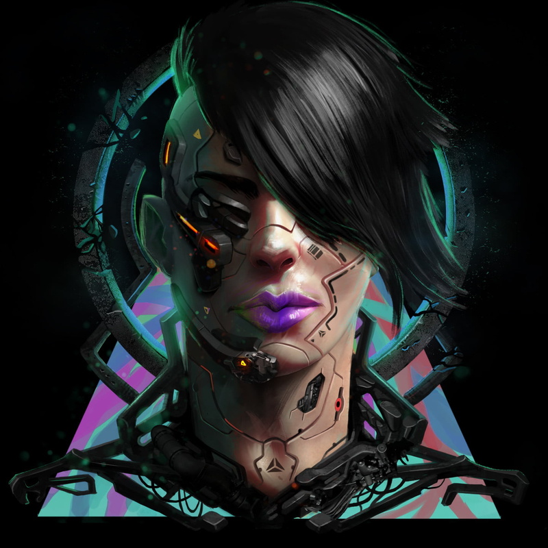 futuristic, women, ArtStation, cyborg, 720P, Pedram Mohammadi, artwork, purple lipstick