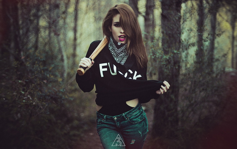 forest, 1080P, torn jeans, path, baseball bats, women, women outdoors