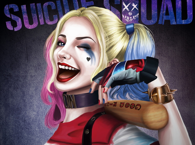 hairstyle, human representation, wink, Harley Quinn, make-up, quinn, young adult, harley, indoors, portrait, blond hair, art, beauty, beautiful woman, women