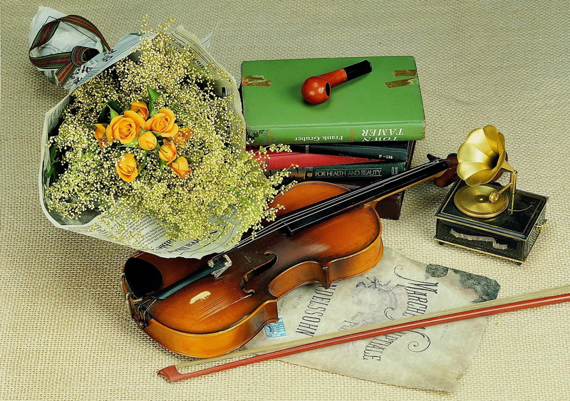 yellow roses, still life, bouquet, beauty, music, yellow, pretty, books, beautiful, flowers, 1080P, lovely
