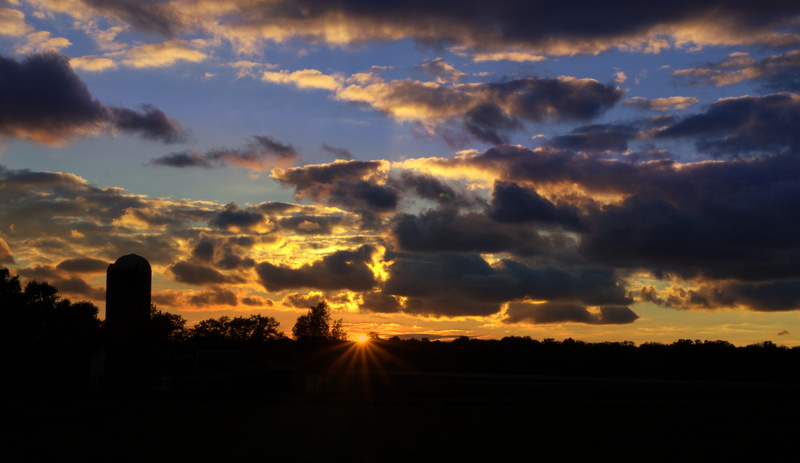 landscape, storage, in, summer, orange color, structure, countryside, 4K, Sunset, sunbeam, scenics - nature, agricultural, agriculture, Farm, Silo, sky