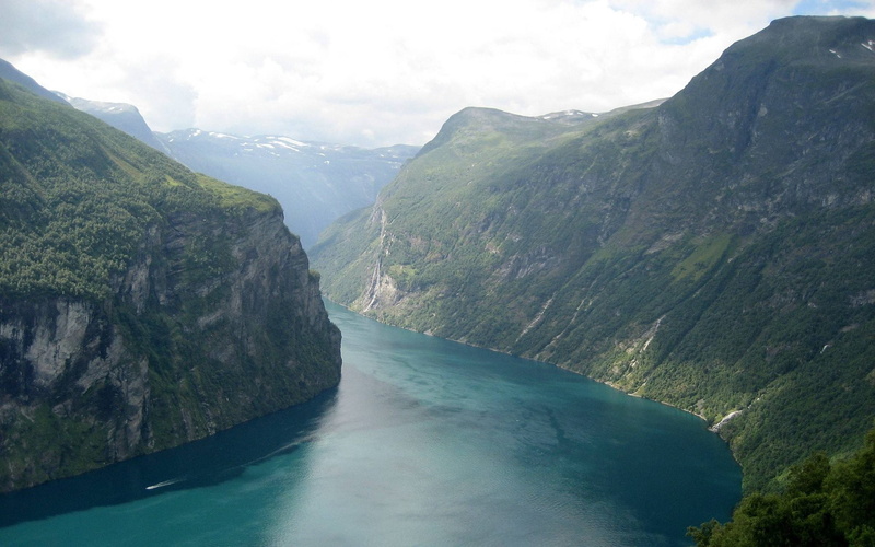 hills, Geiranger, nature, Stranda, mountains, river, 1080P, water, landscape
