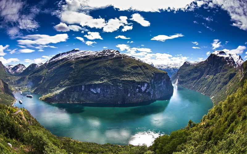 1080P, green, mountain, Water, Mountains, Norway, Geiranger, Fjord