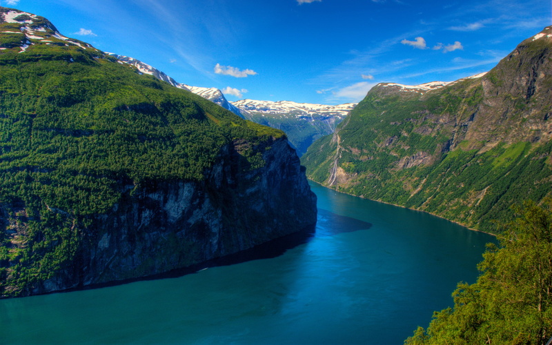 Geirangerfjord, 2K, Fjord, mountains, forest, Norway, Geiranger