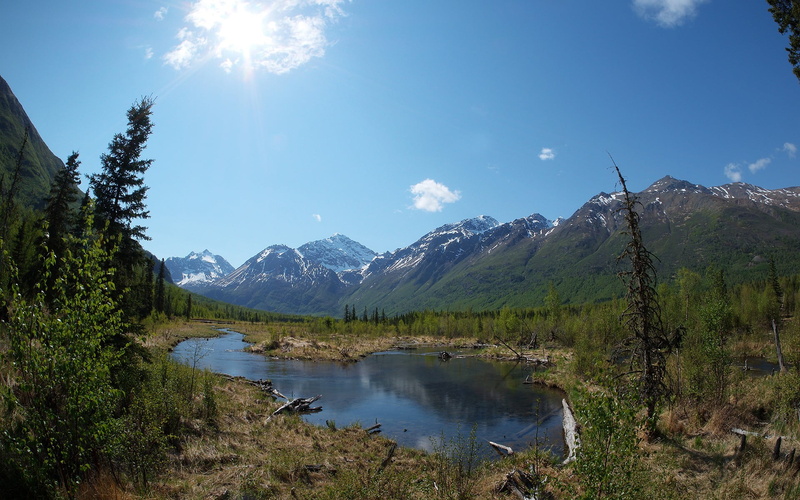 remote, sunlight, landscape, mountain, reflection, tranquil scene, river, day, blue, ground, sky, 1080P, tranquility, water, plant, scenics - nature, white