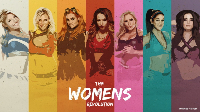 revolution, wall - building feature, people, standing, Bayley, Natalya Neidhart, teenager, adult, multi colored, girls, indoors, group of people, Paige