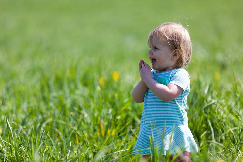 kid, joy, little girl, standing, green, dress, cute, plant, girl, toddler, child, sunny day, one person, fun, young, innocence, blond hair, grass, striped