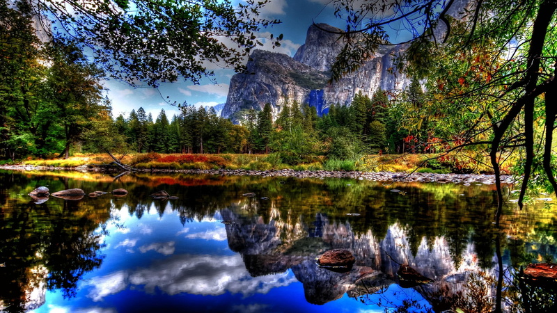 reflections, lake, beautiful, 2K, 3d and abstract, landscape, mountains, colorful, beauty, blissful