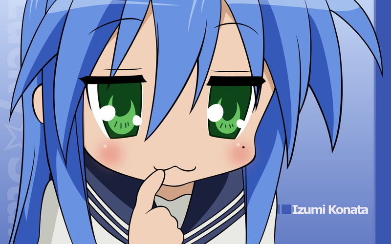 Izumi Konata, white color, anime girls, text, green eyes, no people, art and craft, green color, western script, food and drink, built structure, representation