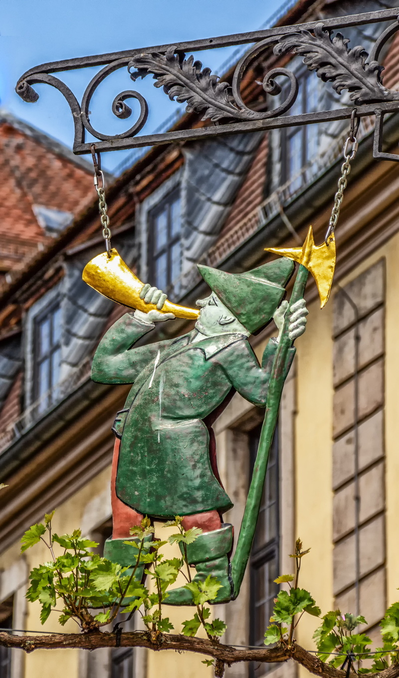 4K, built structure, postilion, nature, focus on foreground, city guard, trumpet, building, brown, residential district, fulda, plant, lance, man, announcement