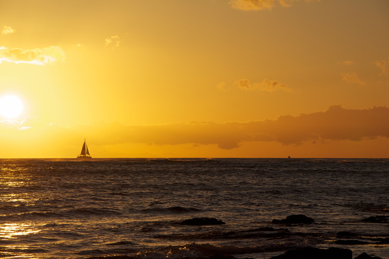 peaceful, tranquility, hour, transportation, holiday, scenery, cloud - sky, hawaiian, paradise, sailing, coastline, 5K, golden, ocean, twilight, body