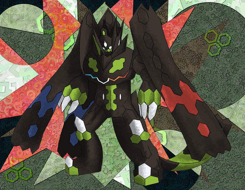 craft, no people, floral pattern, Zygarde (Pokémon), day, plant, Pokémon, Zygarde Complete Forme, outdoors, flooring, art and craft, creativity, high angle view