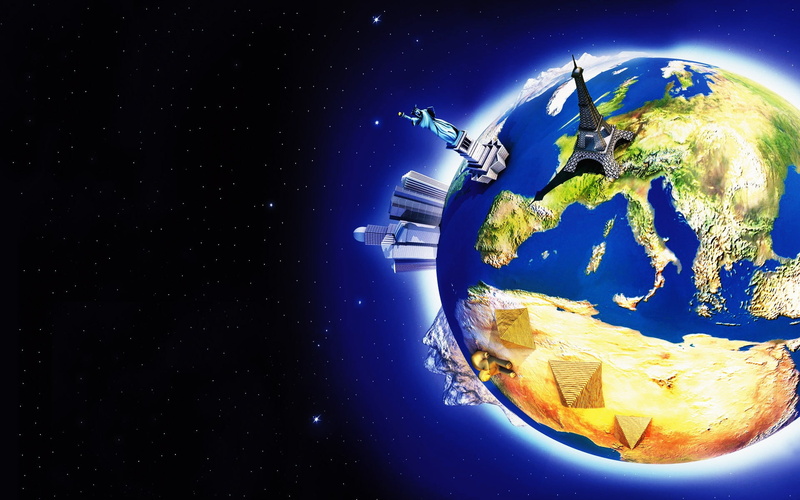 world, planet, 1080P, d, monuments, background, art