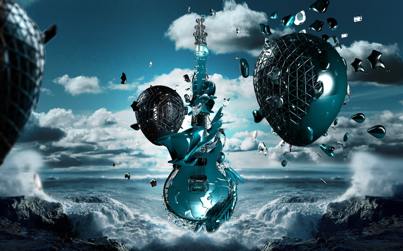 d, super, guitar, surrealism, painting, 2K