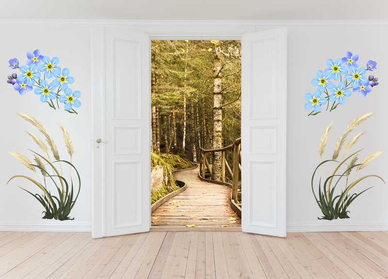 open door, plant, wall - building feature, inside, empty, window, parquet floor, wood, forest, built structure, architecture, tree, indoors, 5K, door