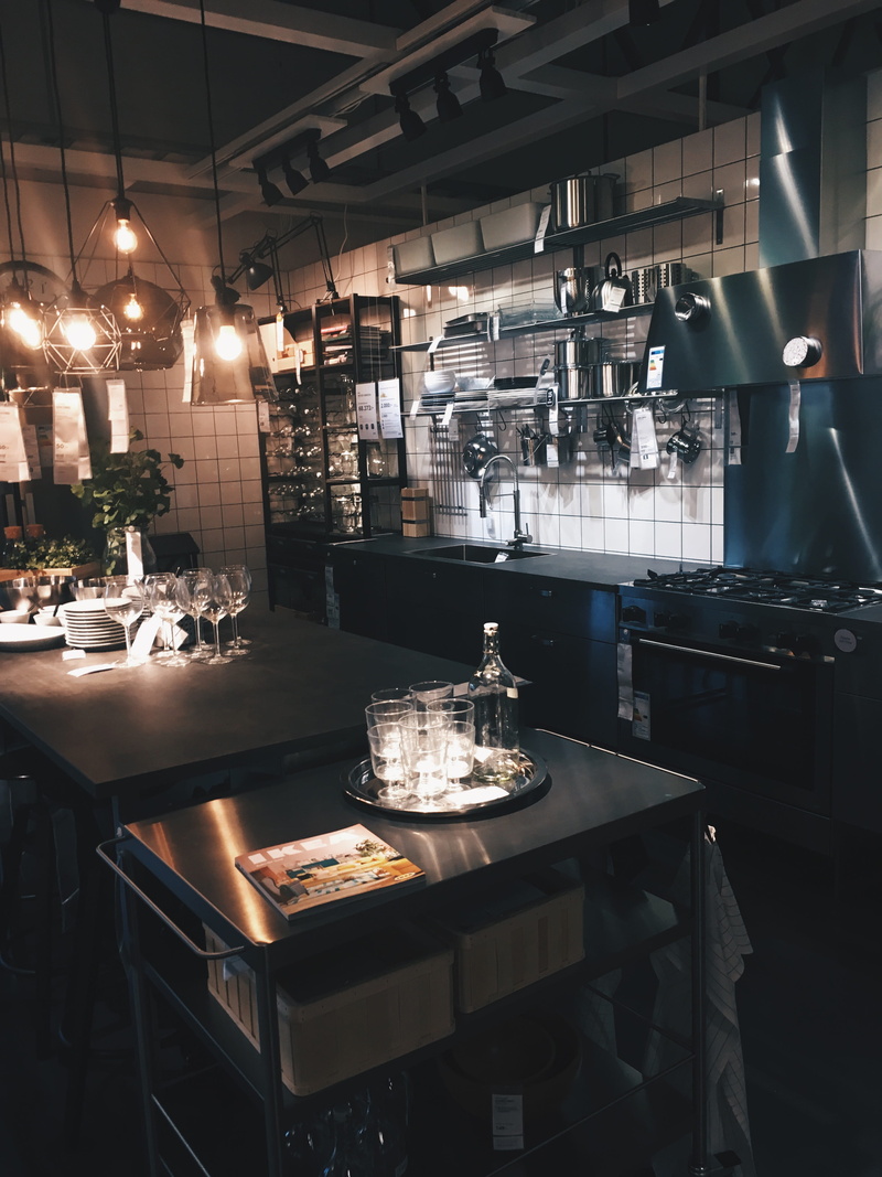 restaurant, sweden, ceiling, home, no people, modern, illuminated, kitchen, black, prices, lighting equipment, domestic room, ikea, 4K, container, interior