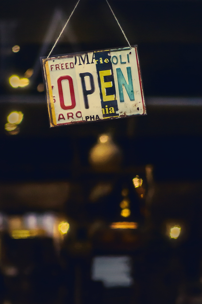 yellow, 5K, signage, western script, information, dark, bokeh, low angle view, store, guidance, night, outdoors, lights, information sign, hanging, inside