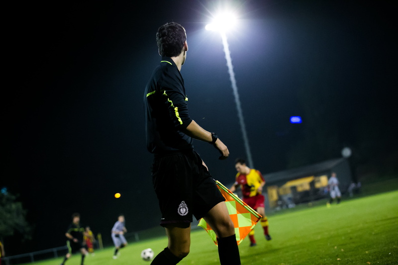 motion, competition, photography, football, sport, athlete, focus, illuminated, soccer, clothing, soccer player, playing, referee, selective, stadium, men