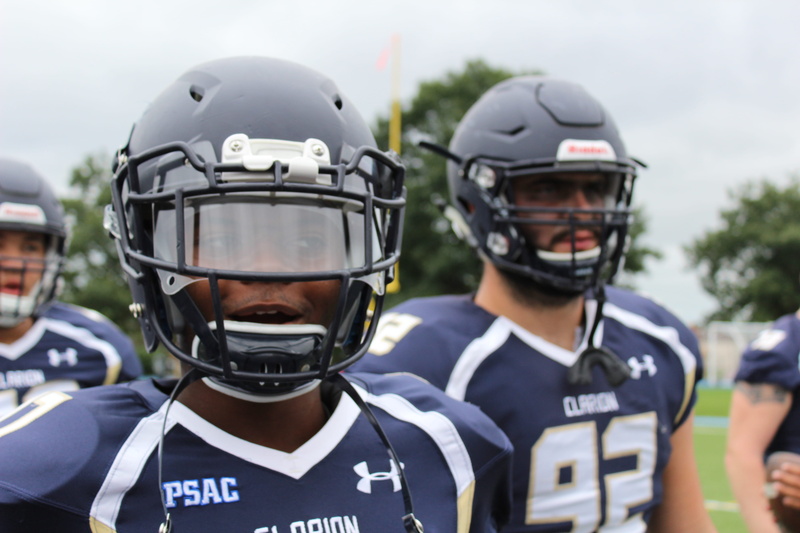 front view, clothing, uniform, protection, players, looking at camera, focus, standing, depth of field, blue, photo, american football - sport, wear, football