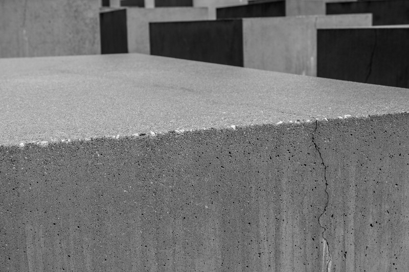 architecture, focus on foreground, block, built structure, concrete, germany, cement, outdoors, holocaust monument, gray, textured, black and white, 4K