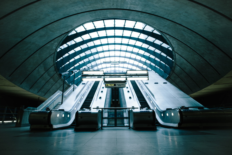 subway station, glass, public transportation, indoors, escalators, travel, no people, day, exit, mode of transportation, stairways, architecture, built structure