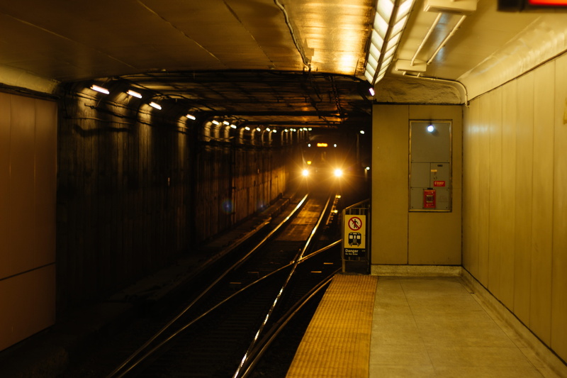 illuminated, terminal, transit, lighting equipment, subway, tunnel, canada, no people, toronto, metro, headlights, empty, train station, indoors, subway station