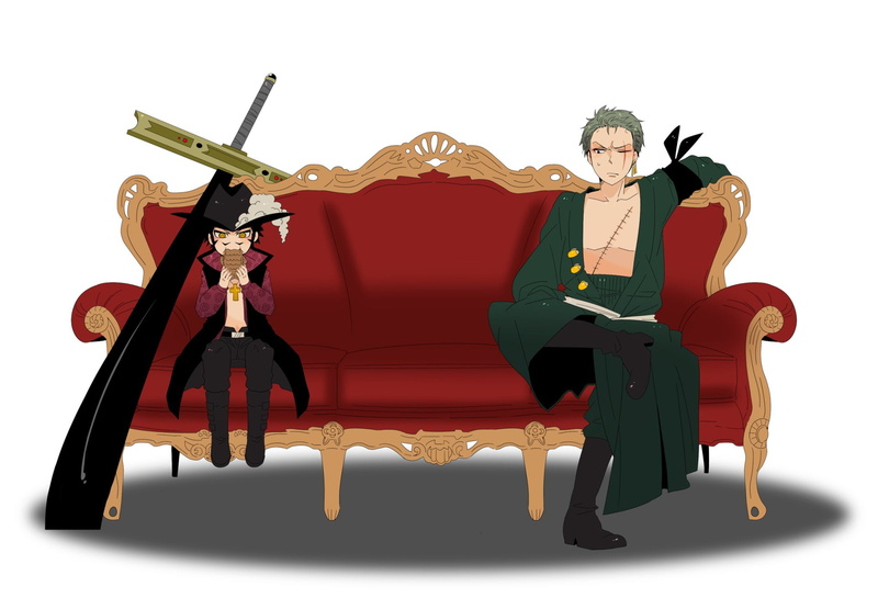 string instrument, indoors, studio shot, chair, Dracule Mihawk, full length, no people, human representation, Zoro Roronoa, musical equipment, figurine