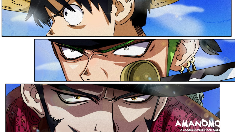 Roronoa Zoro, Monkey D. Luffy, One Piece, Dracule Mihawk, 4K