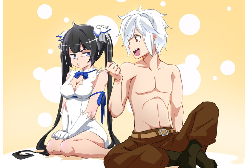 720P, sitting, Anime, adult, togetherness, Dungeon ni Deai wo Motomeru no wa Machigatteiru Darou ka, couple - relationship, Is It Wrong to Try to Pick Up Girls in a Dungeon?