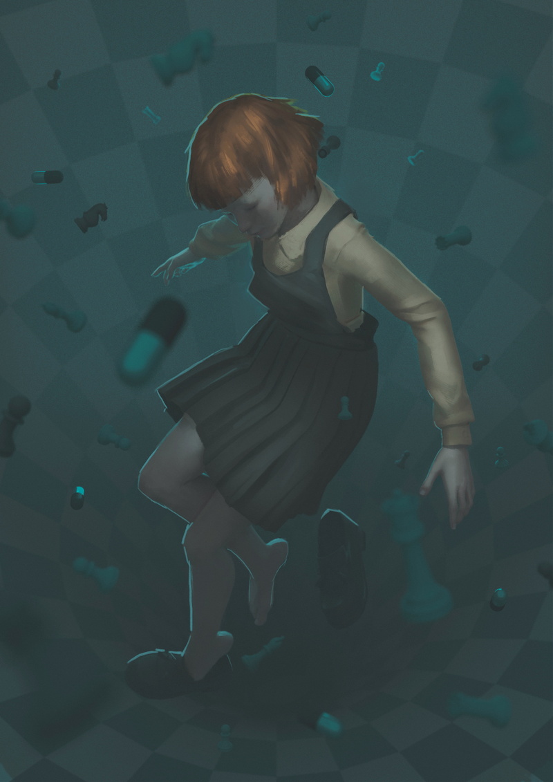 Jeremiah Torrevillas, pills, vertical, digital painting, 4K, young woman, portrait display, The Queens Gambit, women, artwork, ArtStation, Beth Harmon