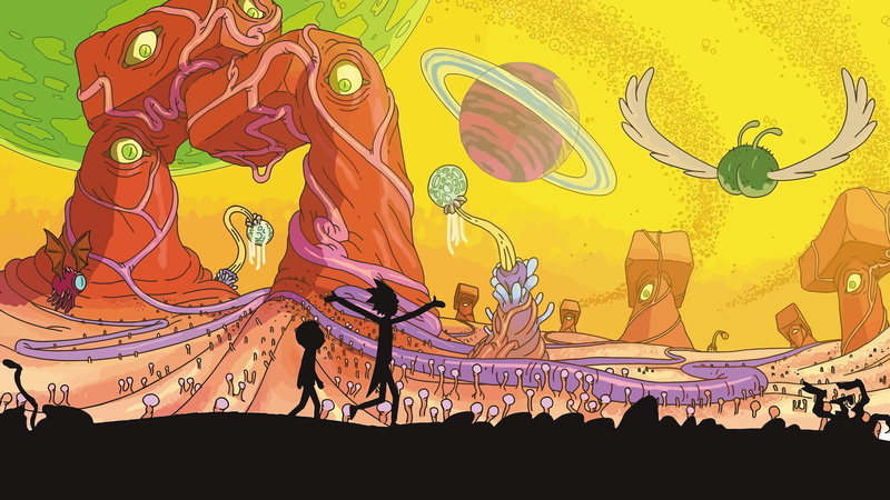 digital art, artwork, Adult Swim, Rick and Morty, cartoon, TV, Morty Smith, colorful, tv series, 4K, planet, Rick Sanchez