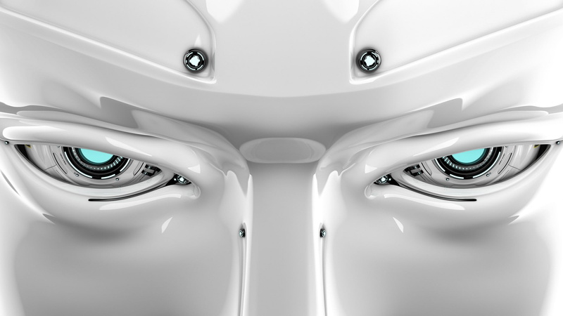Album Covers, 1080P, blue eyes, closeup, Screw, science fiction, Cover Art, robot, digital art, face