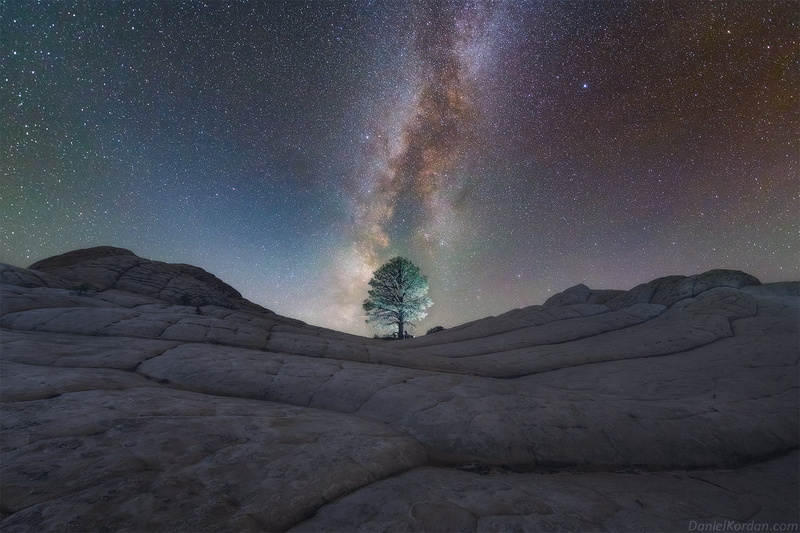 night, 720P, landscape, peaceful, aurorae, Daniel Kordan, stars, desolate, trees