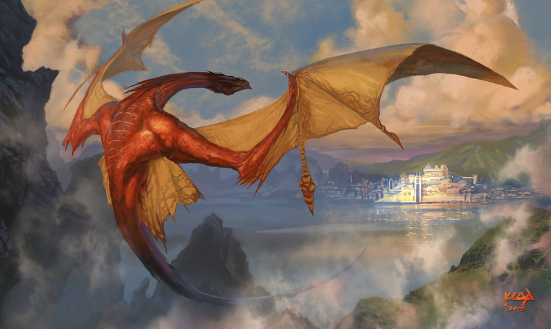 the city? lake, mountains, Erebor, art, clouds, Smaug, dragon, The Hobbit: The Desolation Of Smaug, 1080P