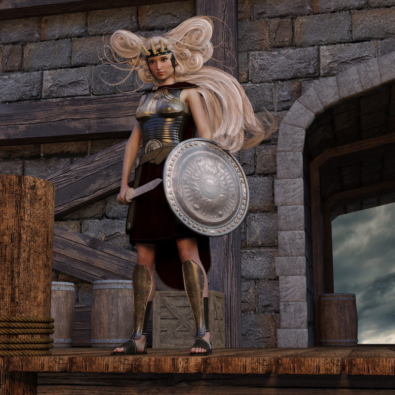 hairstyle, armor, building exterior, architecture, historically, swords, harnisch, 1080P, women, young adult, full length, fashion, illustration, lifestyles