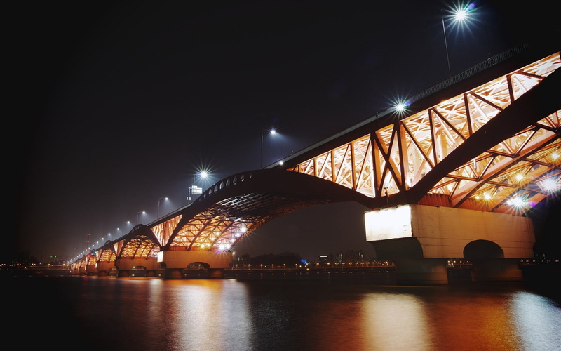reflection, city, river, urban Scene, light, dusk, connection, building exterior, outdoors, modern, blue, street, lights, cityscape, twilight, architecture