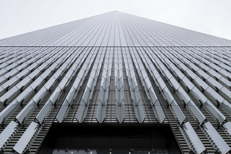 skyscraper, mirror, modern, sky, no people, lineup, outdoors, new york, usa, city, pattern, office building exterior, topdonw, top donw, wtc, black and white