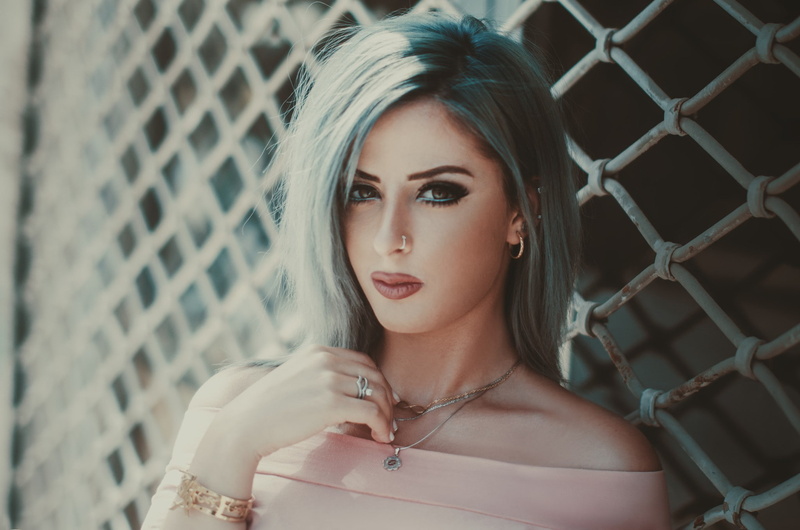 1080P, portrait, face, women, nose rings, dyed hair