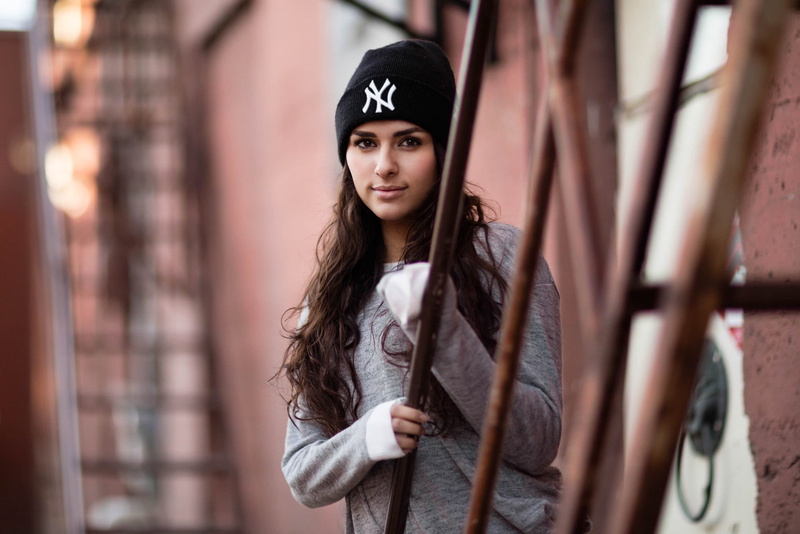 hairstyle, front view, beautiful woman, architecture, teenager, woolen, young women, confidence, looking at camera, Jared Heynen, clothing, long hair, brunette