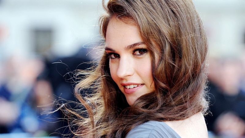 1080P, hair, woman, portrait, smile, lily, james, long hair, long, lily james