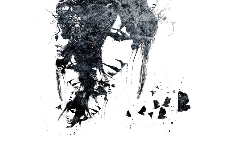 woman, stained, isolated On White, grunge, engraved Image, women, drawing - Art Product, abstract, black And White, spots, white background, close-up, ink