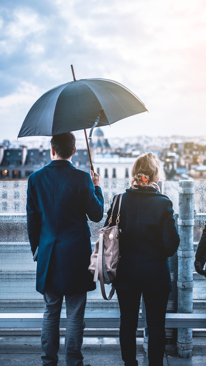 togetherness, positive emotion, man, wearing, two people, holding, people, couple - relationship, lifestyles, umbrellas, cityscape, clothing, day, protection