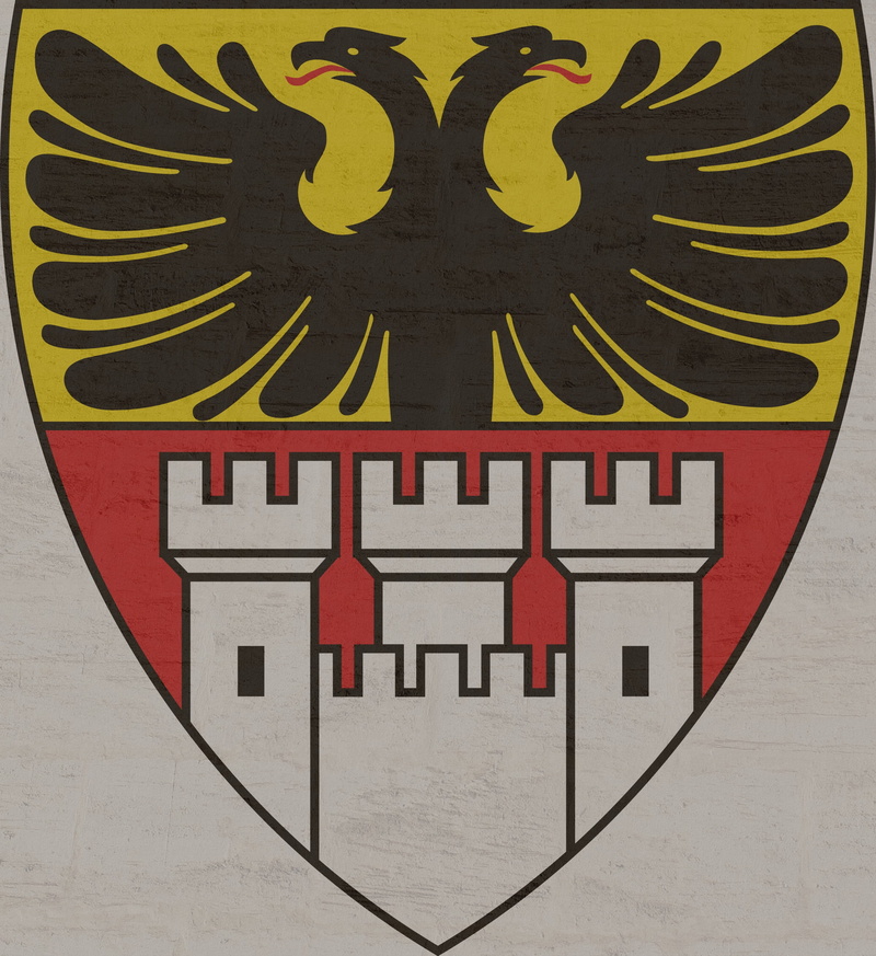 built structure, duisburg, anthropomorphic, close-up, communication, pattern, no people, red, design, yellow, coat of arms, wall - building feature, sign