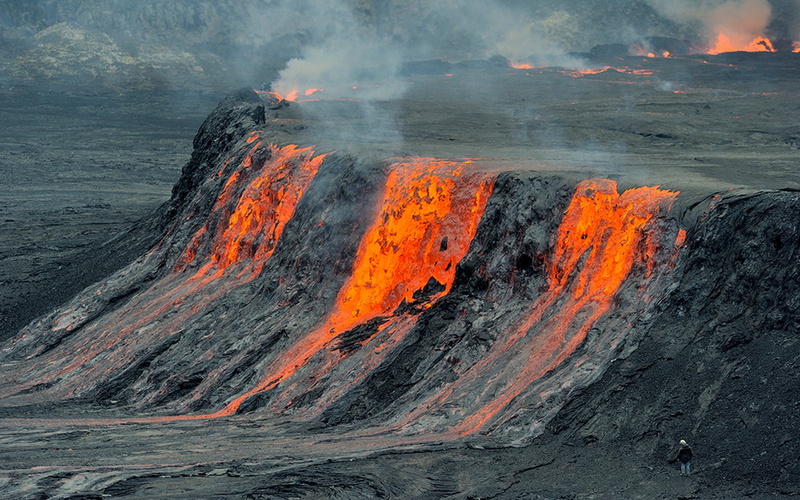 outdoors, solid, smoke - physical structure, water, erupting, 720P, geology, Lava, land, mountain, volcanic crater, no people, volcano, power in nature