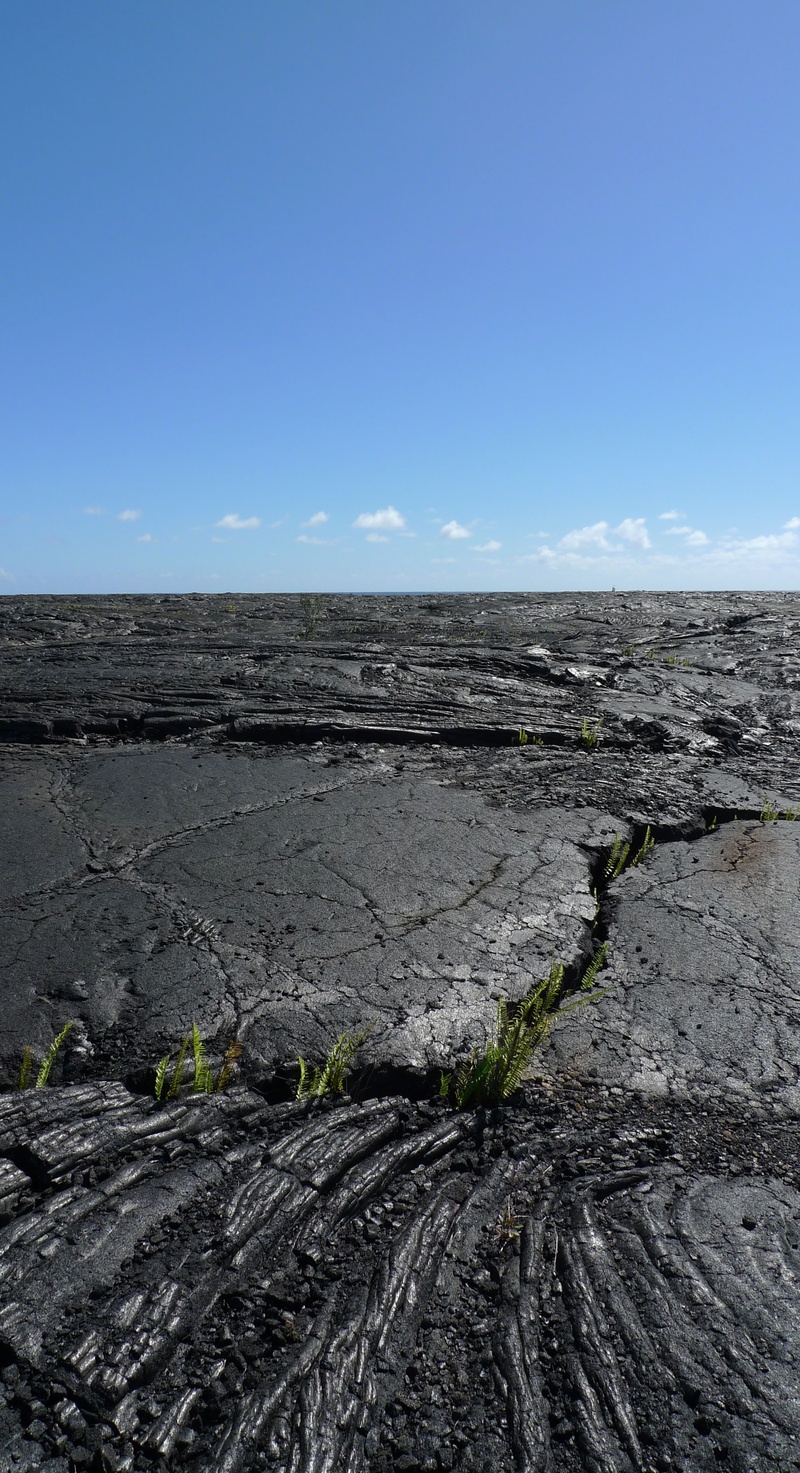 hawaii, arid climate, outdoors, field, day, volcanic, clear sky, no people, sky, pāhoehoe, rock, dirt, island, lava, active, geology, hot, nature, non-urban scene