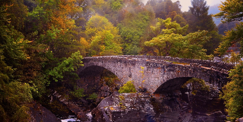 trees, old, 1080P, river, bridge, nature, Scotland, landscape, stone