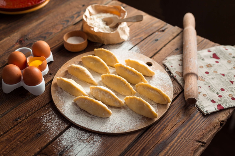 bakery, dough, flour, kitchen utensil, knife, pies, wellbeing, delicious, sunny side up, table, ready-to-eat, pastry, homemade, still life, wood, nutrition