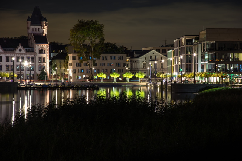 outdoors, night, reflection, tree, no people, plant, Dortmund, Lake, nature, water, city, building exterior, illuminated, 5K, Phoenix Lake, City, architecture