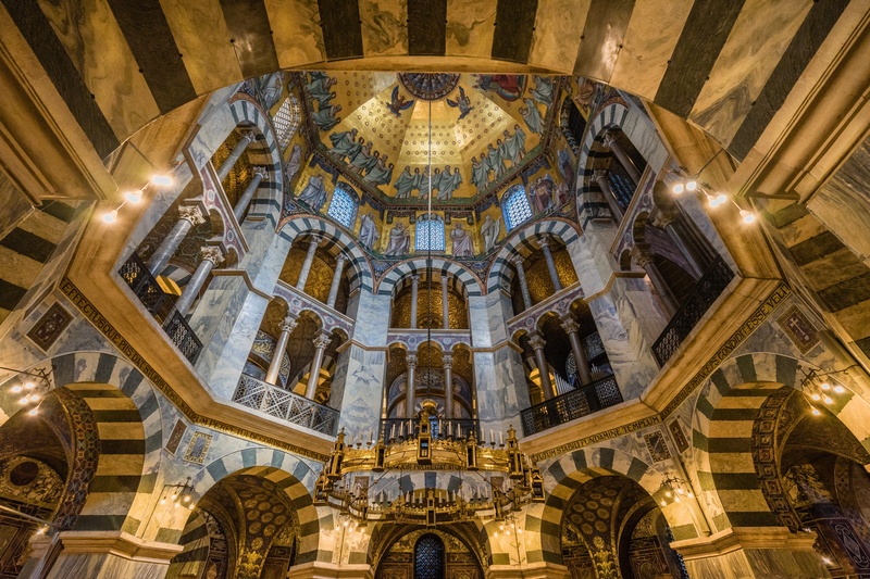 aachen, faith, ceiling, the past, historically, built structure, aachen cathedral, ornate, place of worship, gray, architectural column, landmark, religion